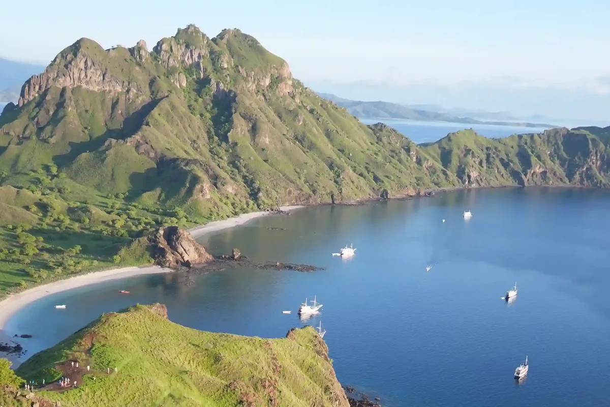 The three curving bays of Padar Island seen from the ridge